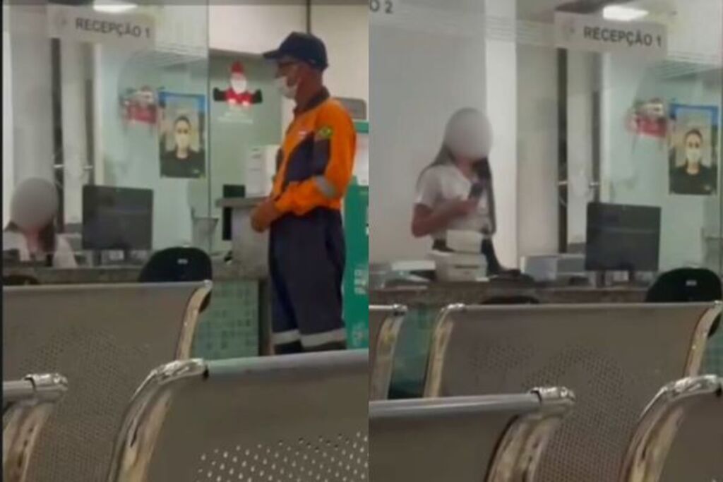 Momento em que a funcionária do Hospital Margarida deixa de atender o Sevor para usar o celular.